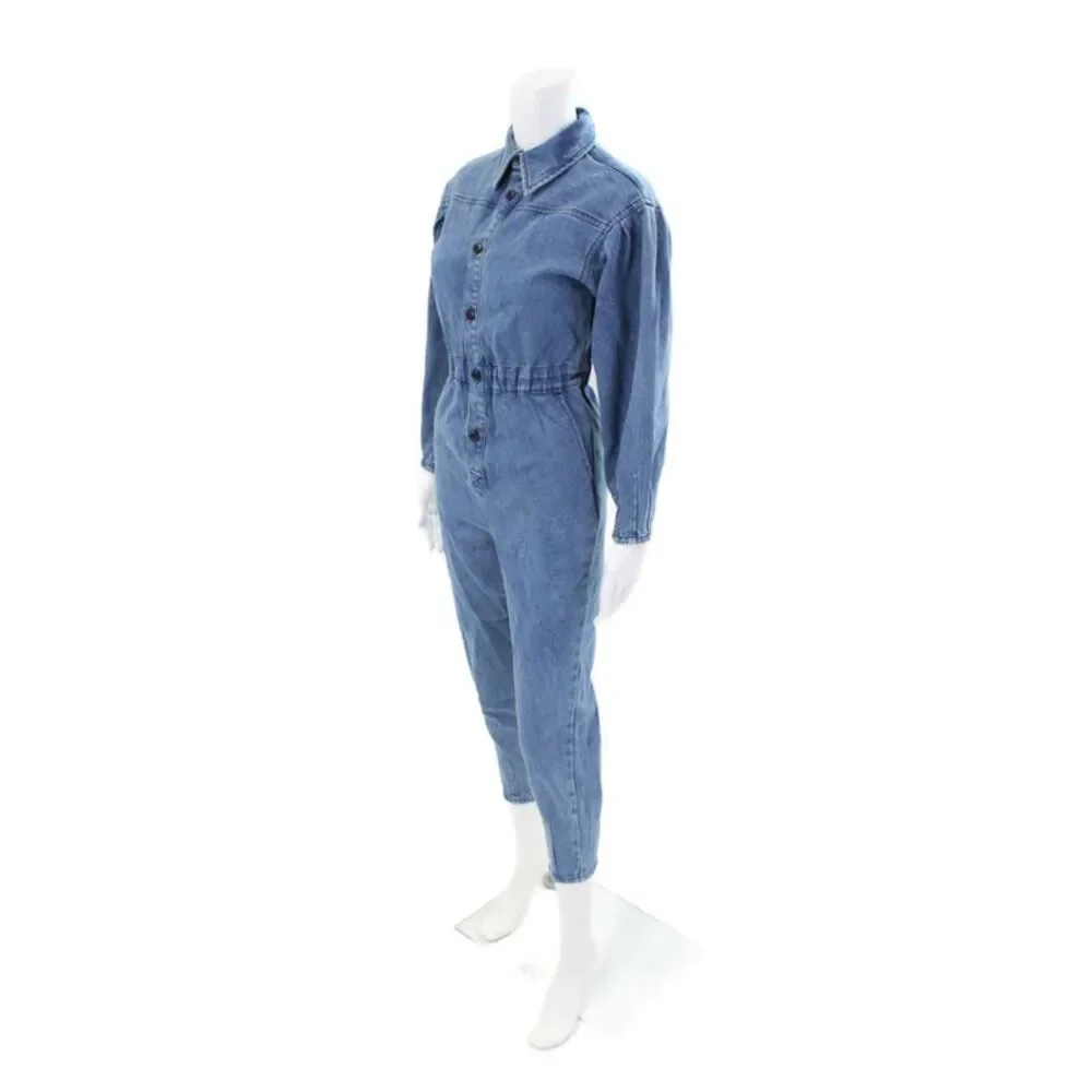 Something Navy Women's Medium Wash Straight Leg Denim Jumpsuit Size XXS